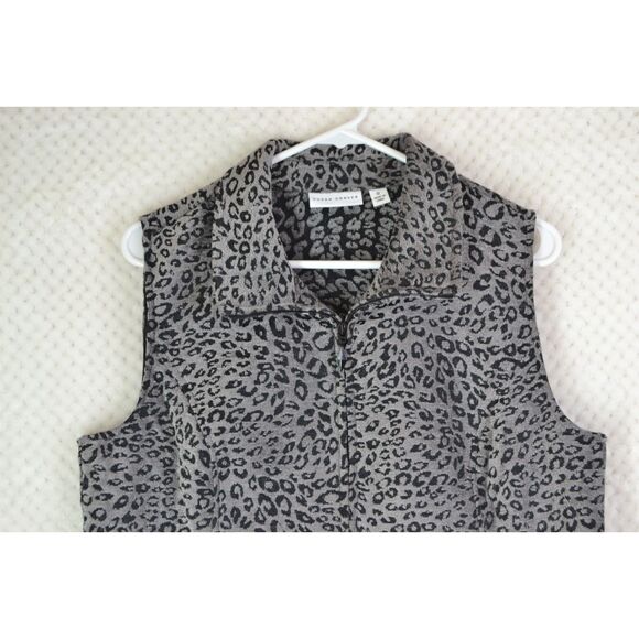 Susan Graver Women's 12 Gray Animal Print Tapestry Sleeveless Full Zip Vest - Picture 2 of 14